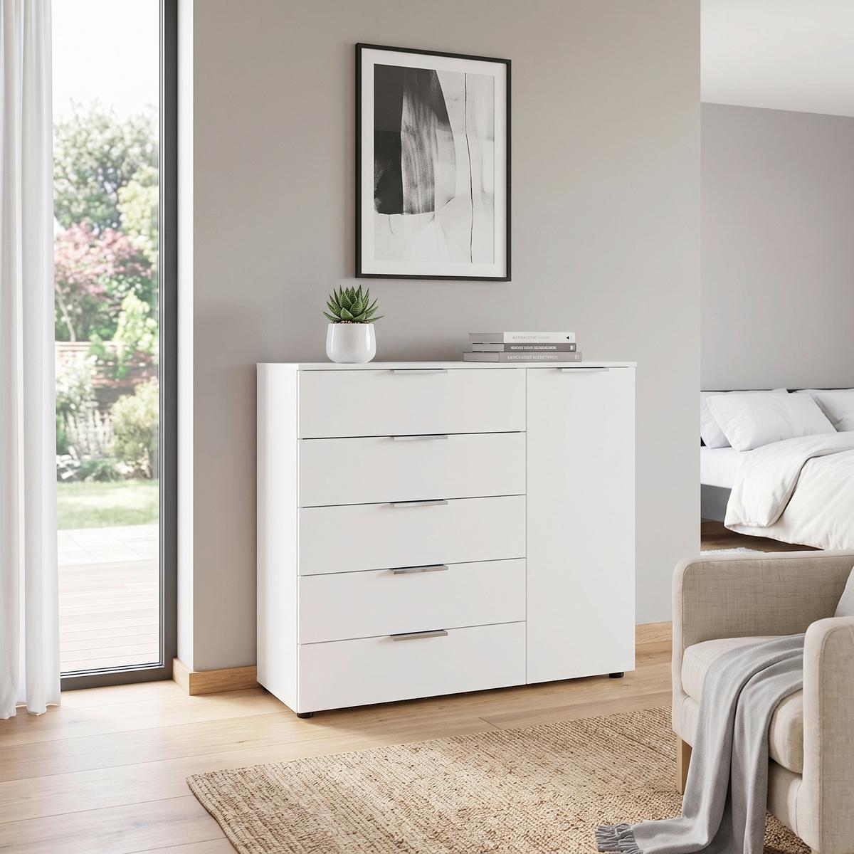 Kommode Flipp Weiß/Chromfarben B: 120 cm - Chromfarben/Schwarz, MODERN, Holzwerkstoff (120/100/42cm) - Rauch Möbel