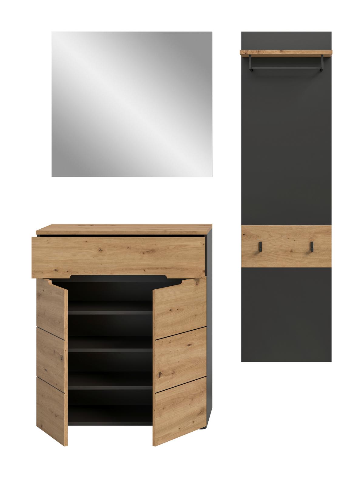 Garderobe Canu 3-Teilig Eiche Artisan/Grau B: 140 cm - Eiche Artisan, Design, Holzwerkstoff (140/190/37cm) - Livetastic