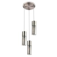 Hängeleuchte Annika H: 150 cm 3-Flammig mit Rauchglas - Nickelfarben, Design, Glas/Textil (30/150cm) - Globo