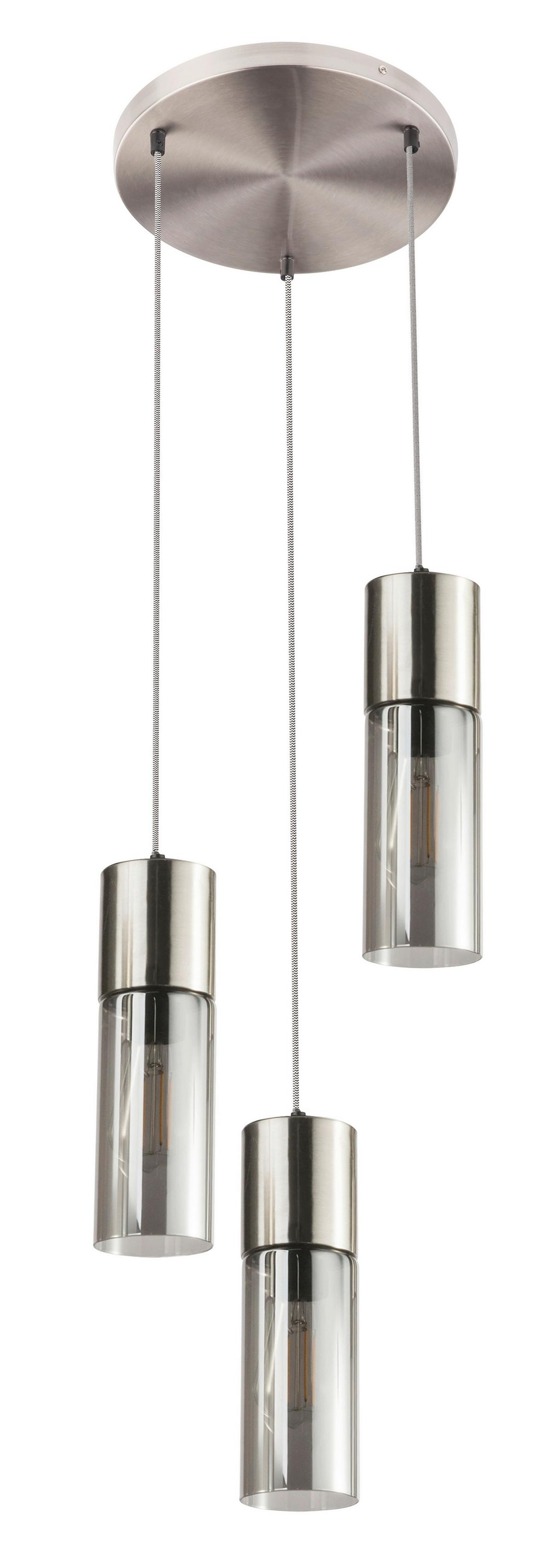 Hängeleuchte Annika H: 150 cm 3-Flammig mit Rauchglas - Nickelfarben, Design, Glas/Textil (30/150cm) - Globo