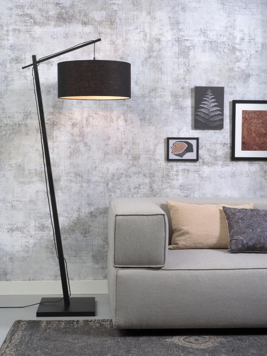 Stehlampe Andes Schwarz Mit Fußschalter - Schwarz, Design, Naturmaterialien/Textil (47/176/23cm) - Good & Mojo