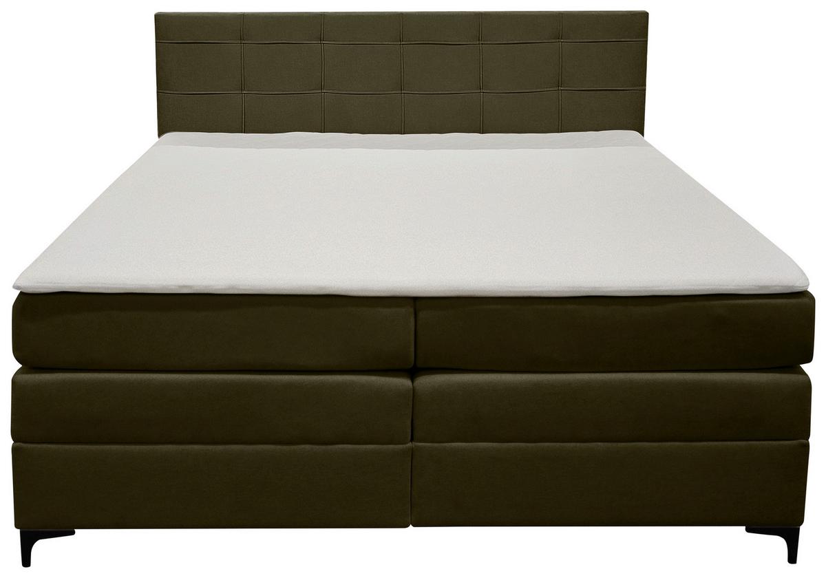 Boxspringbett Mitto mit Topper 160x200 cm - Schwarz/Grün, KONVENTIONELL, Textil/Metall (160/200cm)
