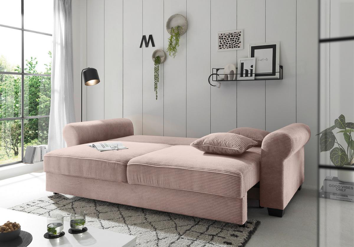 2-Sitzer-Sofa Mit Schlaffunktion Maureen B:250cm - Schwarz/Rosa, KONVENTIONELL, Textil (247/95/125cm) - MID.YOU