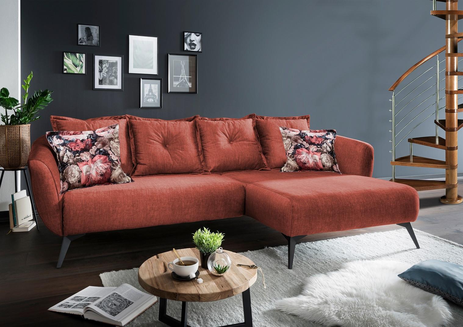Ecksofa Baggio Mit Kissen Textil Koralle - Koralle/Multicolor, MODERN, Holz/Textil (277/162cm) - Livetastic