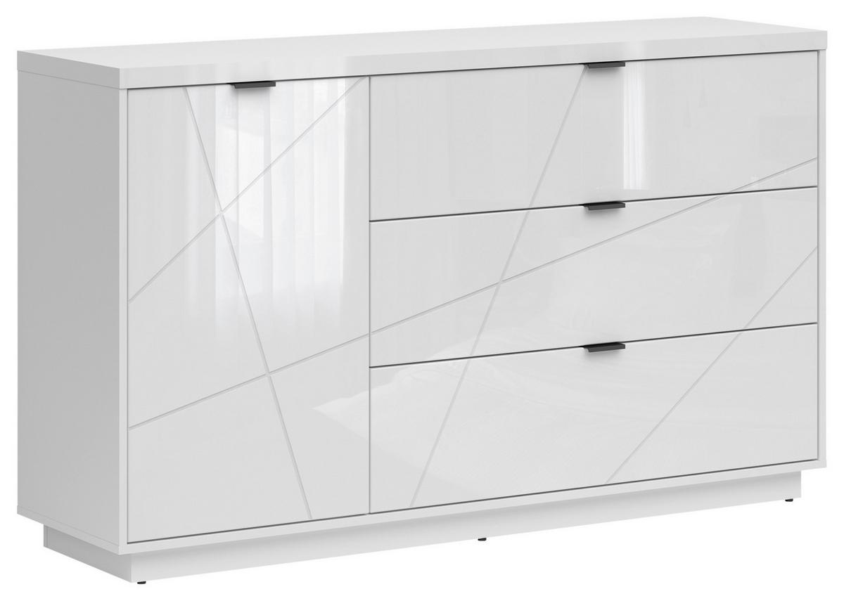 Sideboard 156 Cm Forn Chest Of Drawers, Weiß Hochglanz - Weiß Hochglanz/Schwarz, Design, Holzwerkstoff (156/93/42,5cm)