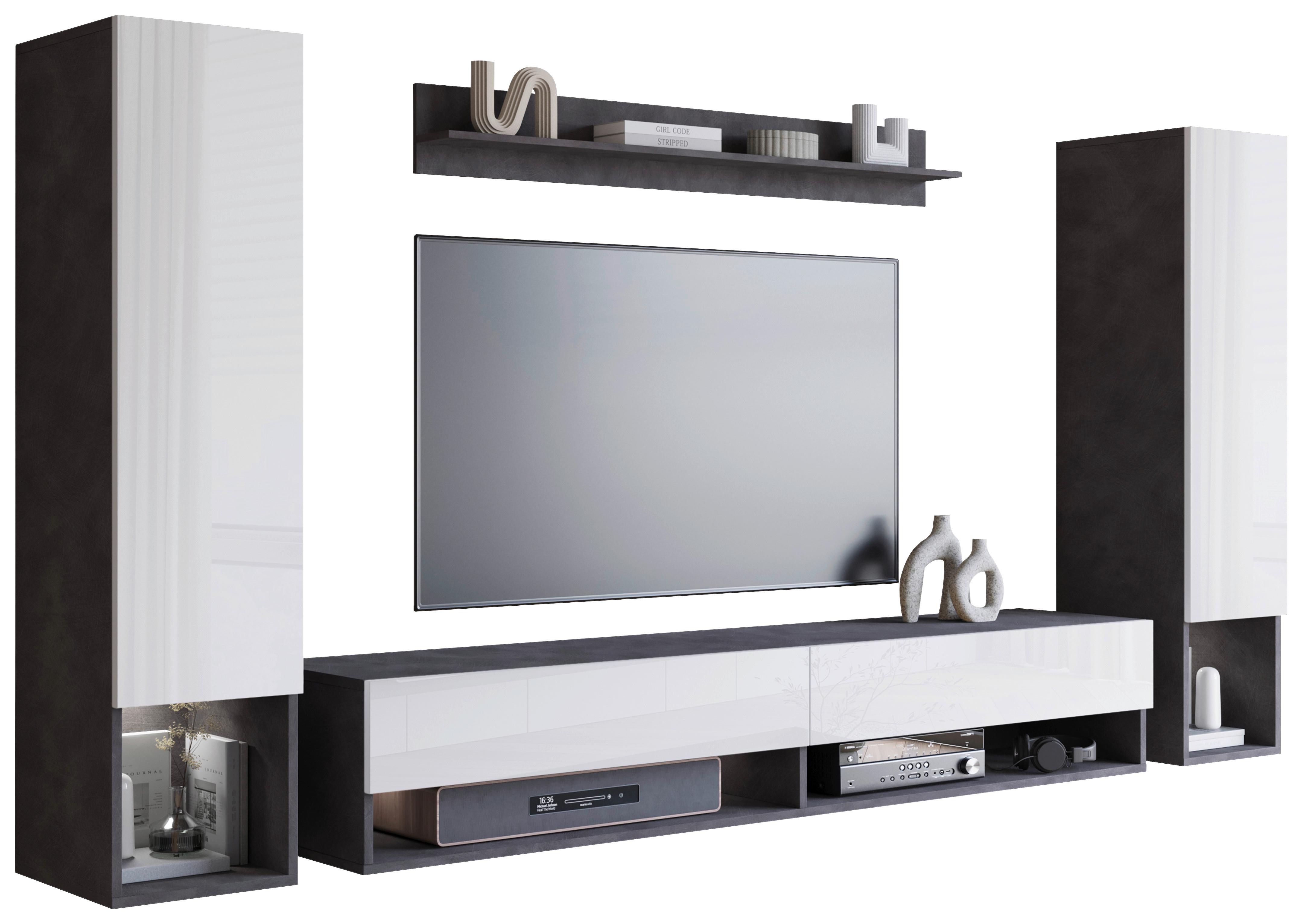 OBÝVACÍ STĚNA AMADEO II - antracitová/vysoce lesklá bílá, Basics, kompozitní dřevo (245/130/32cm) - P & B