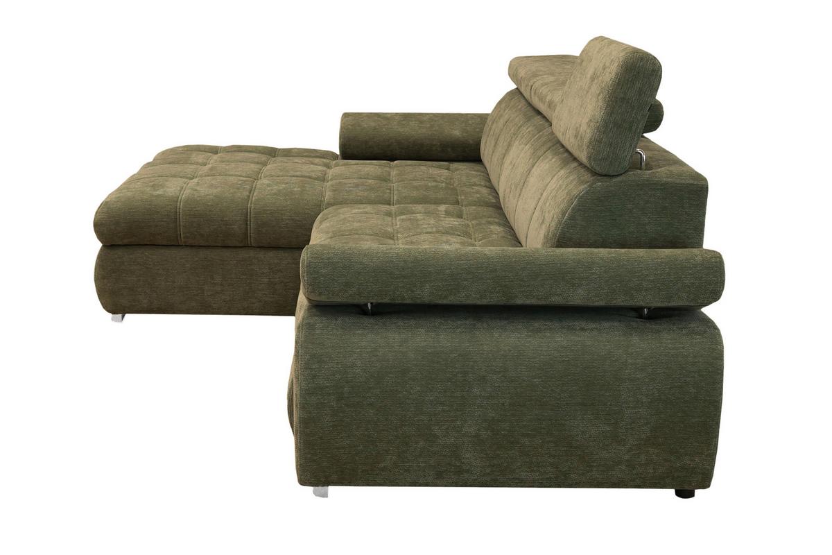Rohová sedačka VEGAS, levá, lesní zelená žinylka - barvy stříbra/lesní zelená, Design, dřevo/textil (173/294cm)