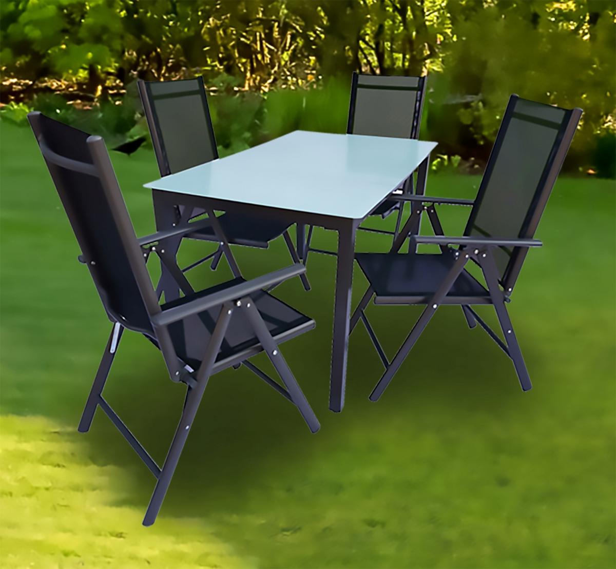 Gartentischgruppe 5-Tlg. Aus Aluminium - Anthrazit, Basics, Glas/Textil - Gardenson