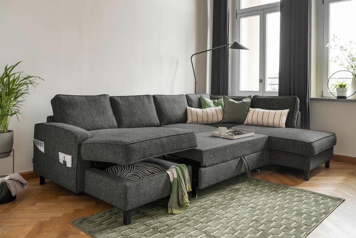 Wohnlandschaft Molly Dunkelgrau U: 148x298x198 cm - Dunkelgrau/Schwarz, Textil (148/298/198cm) - MID.YOU
