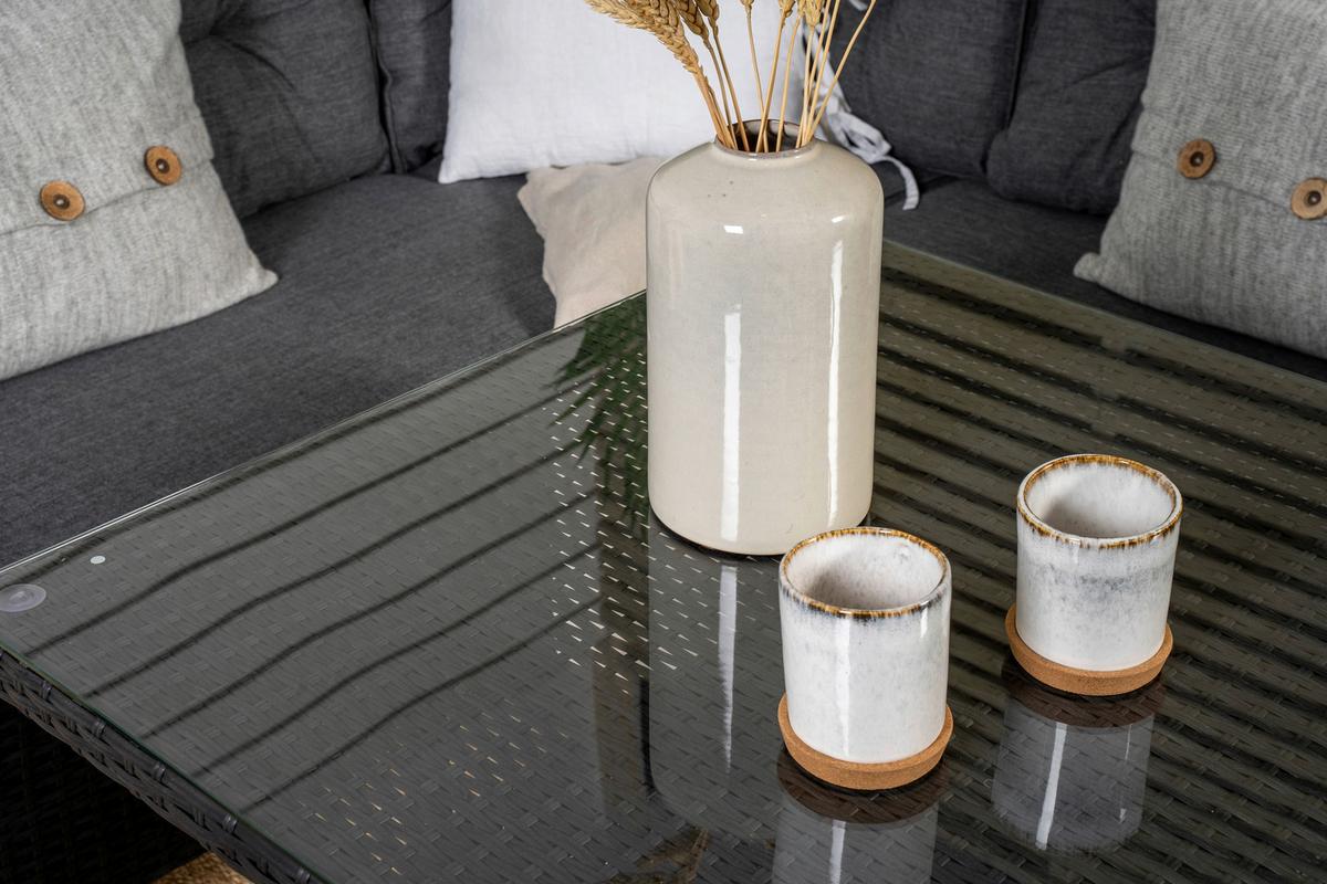 Loungegarnitur Watford - Schwarz/Grau, KONVENTIONELL, Glas/Kunststoff - Gardenson