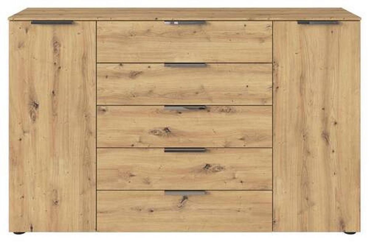 Kommode Flipp Eiche Artisan B: 160 Cm - Chromfarben/Schwarz, MODERN, Holzwerkstoff (160/100/42cm) - Rauch Möbel