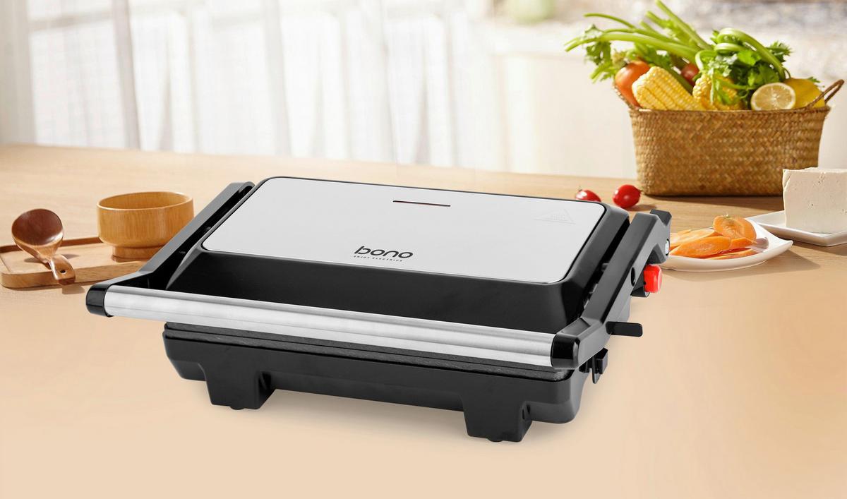 Kontaktgrill Hama - Edelstahlfarben/Schwarz, Basics, Kunststoff/Metall (27,9/21,8/8,6cm) - Bono