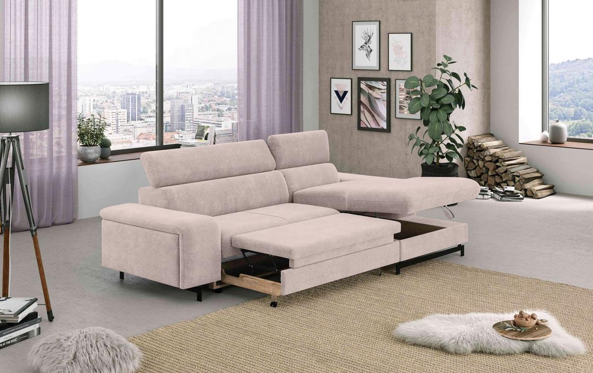 Ecksofa Mit Bettkasten Emma Creme 267x165 Cm - Blau/Creme, Textil (267/165cm) - MID.YOU