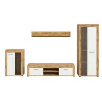 Wohnwand Jam Eiche Wotan Dekor B: 310cm - Eiche Wotan/Schwarz, Design, Glas/Holzwerkstoff (310/169/35cm) - MID.YOU