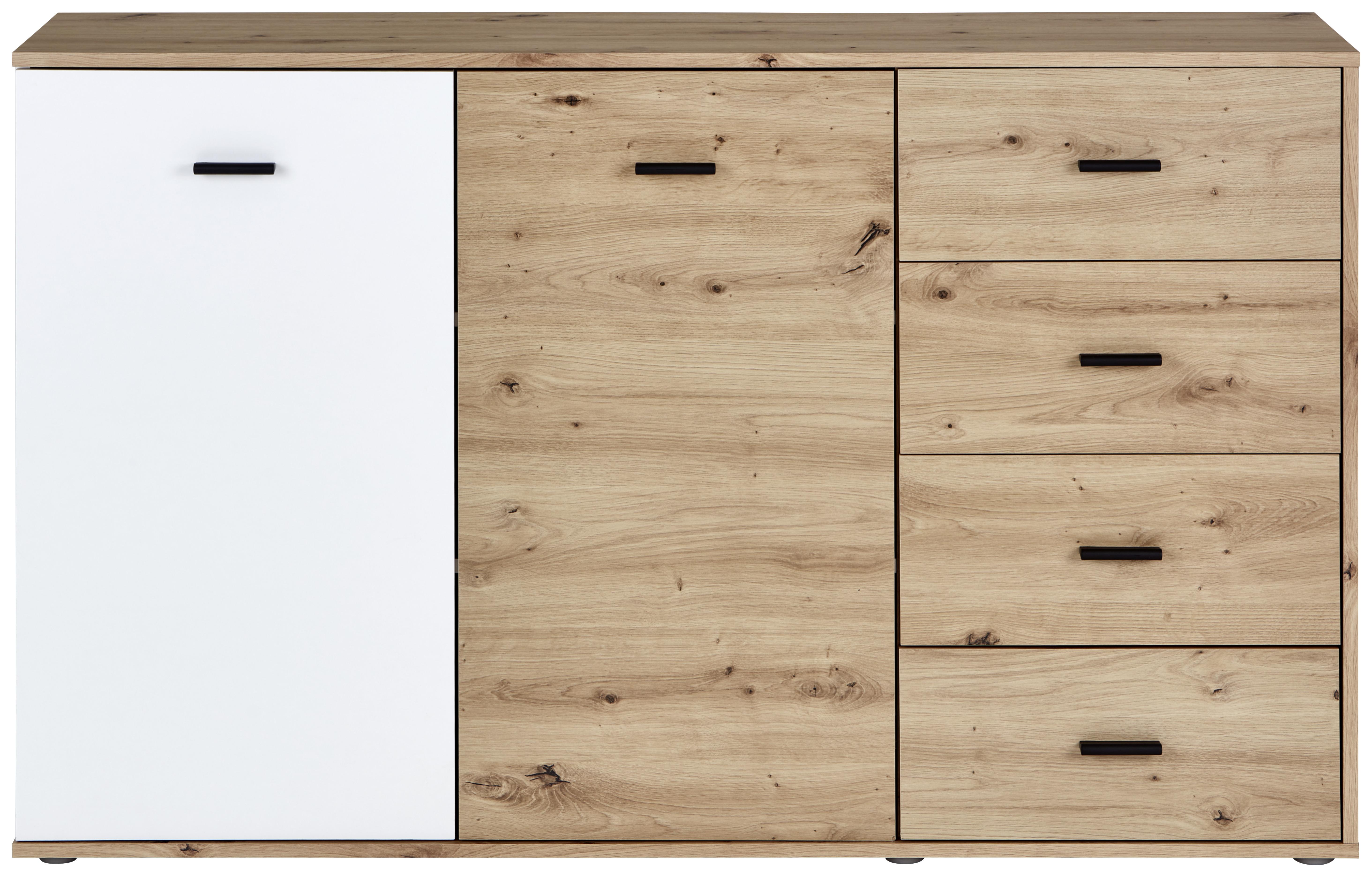 Kommode B: 143 cm Tim, Artisan Eiche Dekor/Weiß - Eichefarben/Alufarben, MODERN, Holzwerkstoff (143/90,2/38cm)
