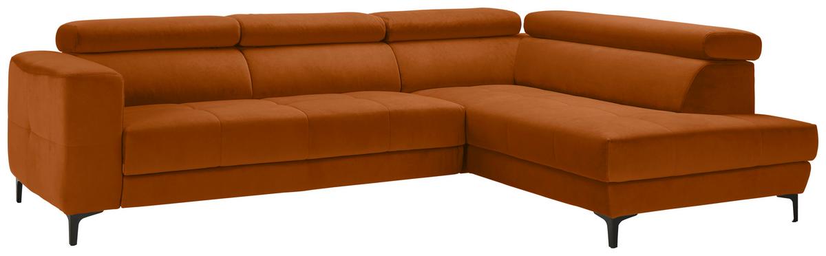 Rohová sedačka EMMA, pravá, oranžová,op.hl.,USB,el.výsuv - oranžová/černá, Moderní, textil (301/210cm) - Premium Living