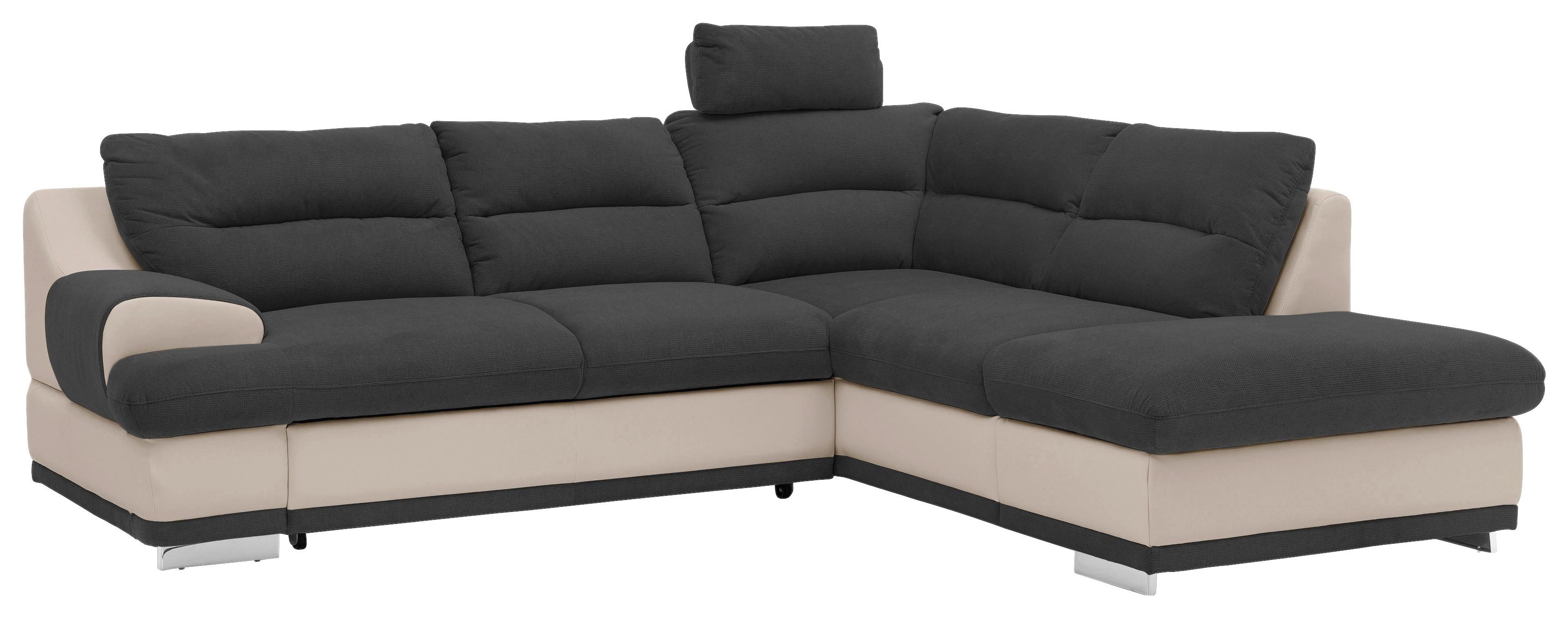 Ecksofa mit Schlaffunktion & mit Bettkasten Seaside Schwarz/Sandfarben - Sandfarben/Chromfarben, KONVENTIONELL, Textil (264/217cm) - MID.YOU