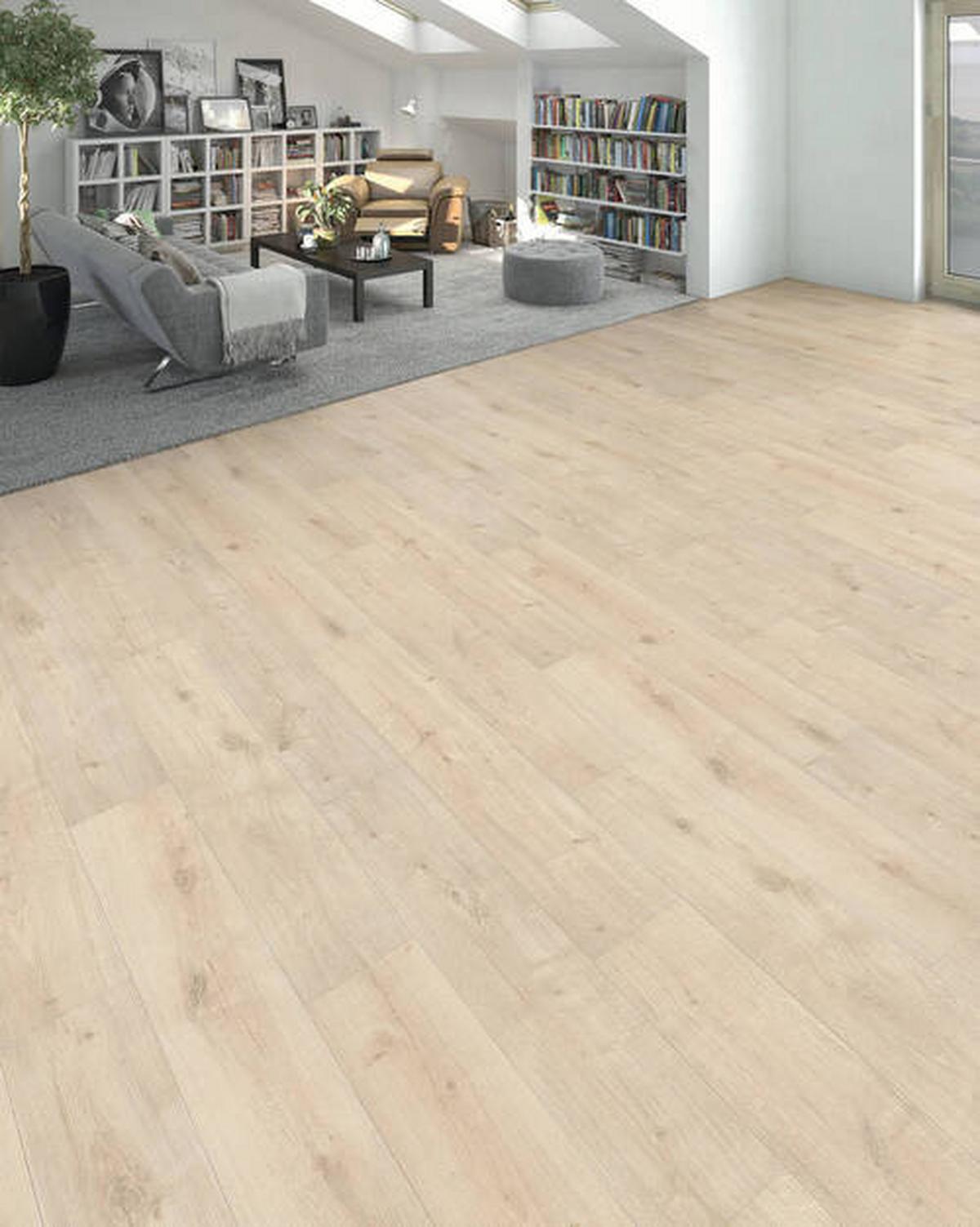 Laminatboden Eiche Siena Samtweiß Str. Matt - Eiche Bianco, Basics, Holzwerkstoff (19.3/128.2cm) - Living by HARO