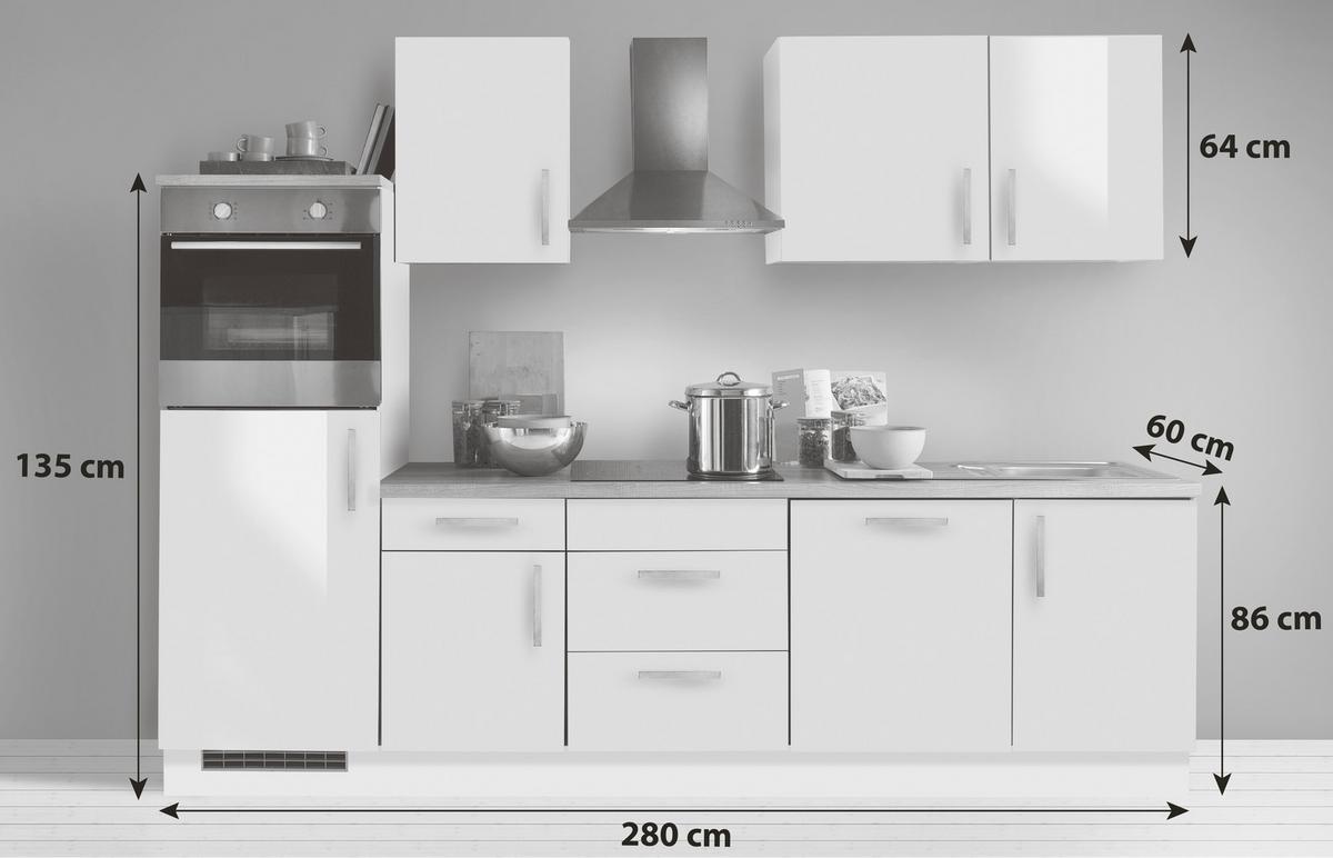 Küchenblock White-Premium - Weiß Hochglanz/Weiß, KONVENTIONELL, Holzwerkstoff (280cm) - Menke