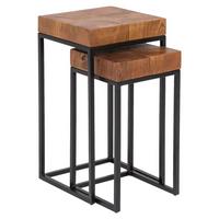 Sada zasouvacích stolků Sheesham - černá/barvy sheesham, Design, kov/dřevo (30/30/60cm) - MID.YOU