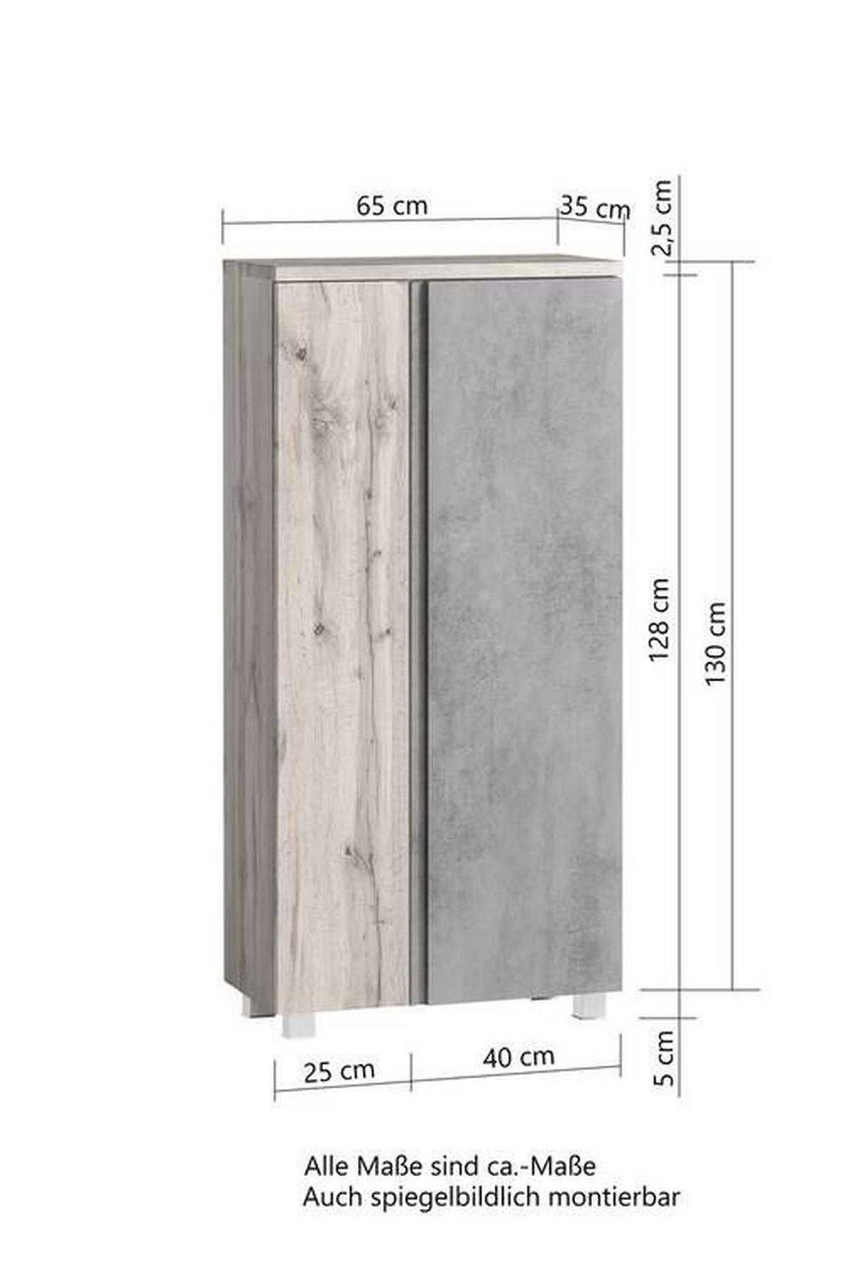 Midischrank Bad Varese B: 65 cm Weiß/Wotaneiche Dekor - Eiche Wotan/Weiß, MODERN, Holzwerkstoff (65/130/35cm) - Held
