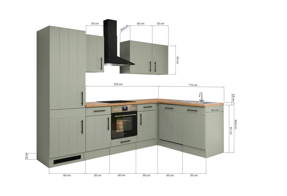 Eckküche Anton Wildeiche/Schilfgrün B: 280cm - Schilfgrün/Wildeiche, Trend, Holzwerkstoff (280/172cm) - Respekta