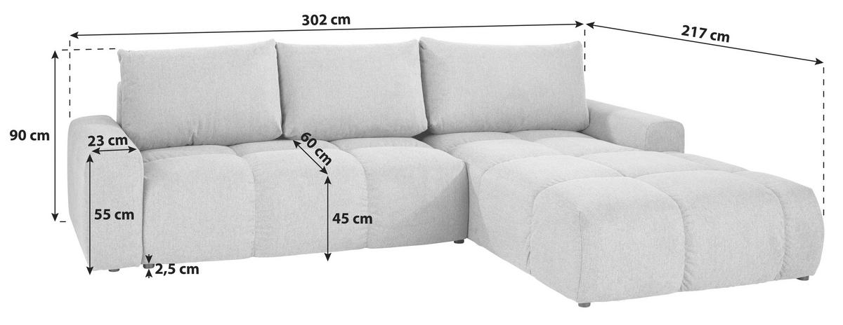 Rohová sedačka ATLANTIC, pravá, šedá - šedá/černá, Design, textil/plast (302/217cm) - Luca Bessoni
