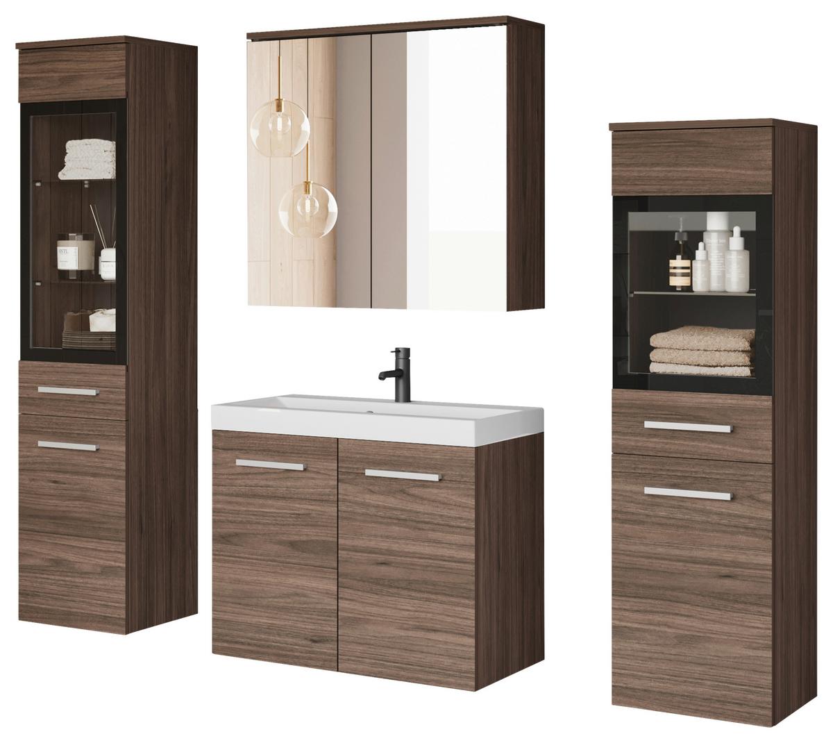 Badmöbel-Set 5-teilig Madrit 120,4cm, Villa Nussbaum - Nussbaumfarben/Weiß, LIFESTYLE, Glas/Keramik (120cm) - P & B