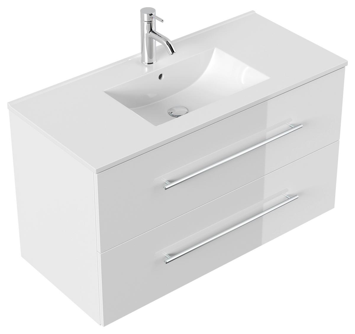 WASCHTISCHKOMBI Homeline, Weiß HG B: 101cm - Weiß Hochglanz/Weiß, Basics, Keramik/Holzwerkstoff (101cm) - MID.YOU