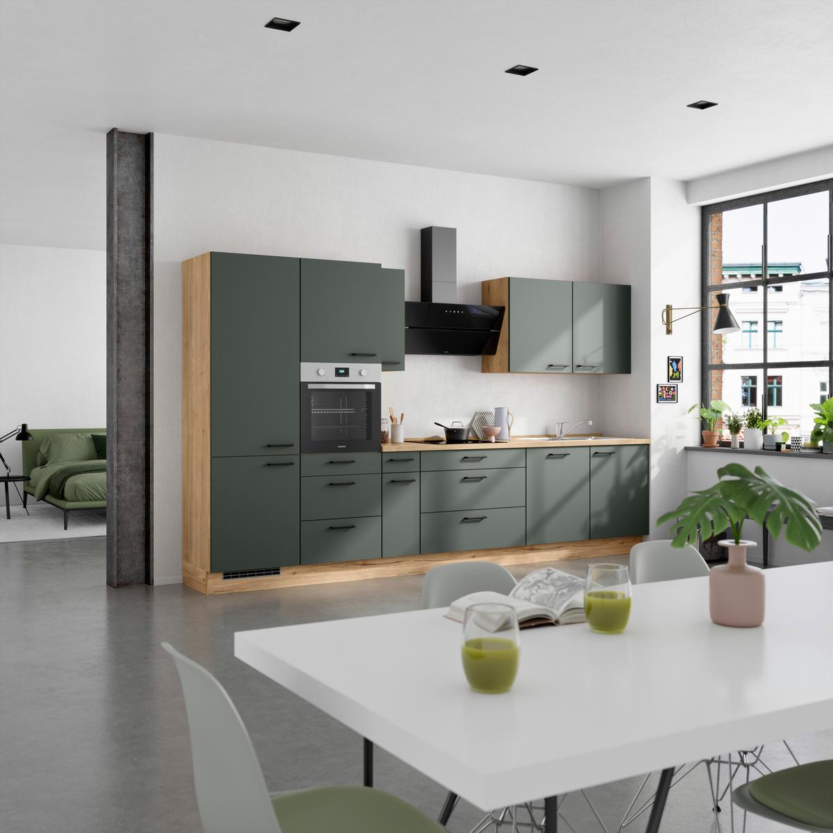 Küchenleerblock Easytouch High-Line, H12 Links - Dunkelgrün/Eichefarben, MODERN, Holzwerkstoff (360cm) - Nobilia