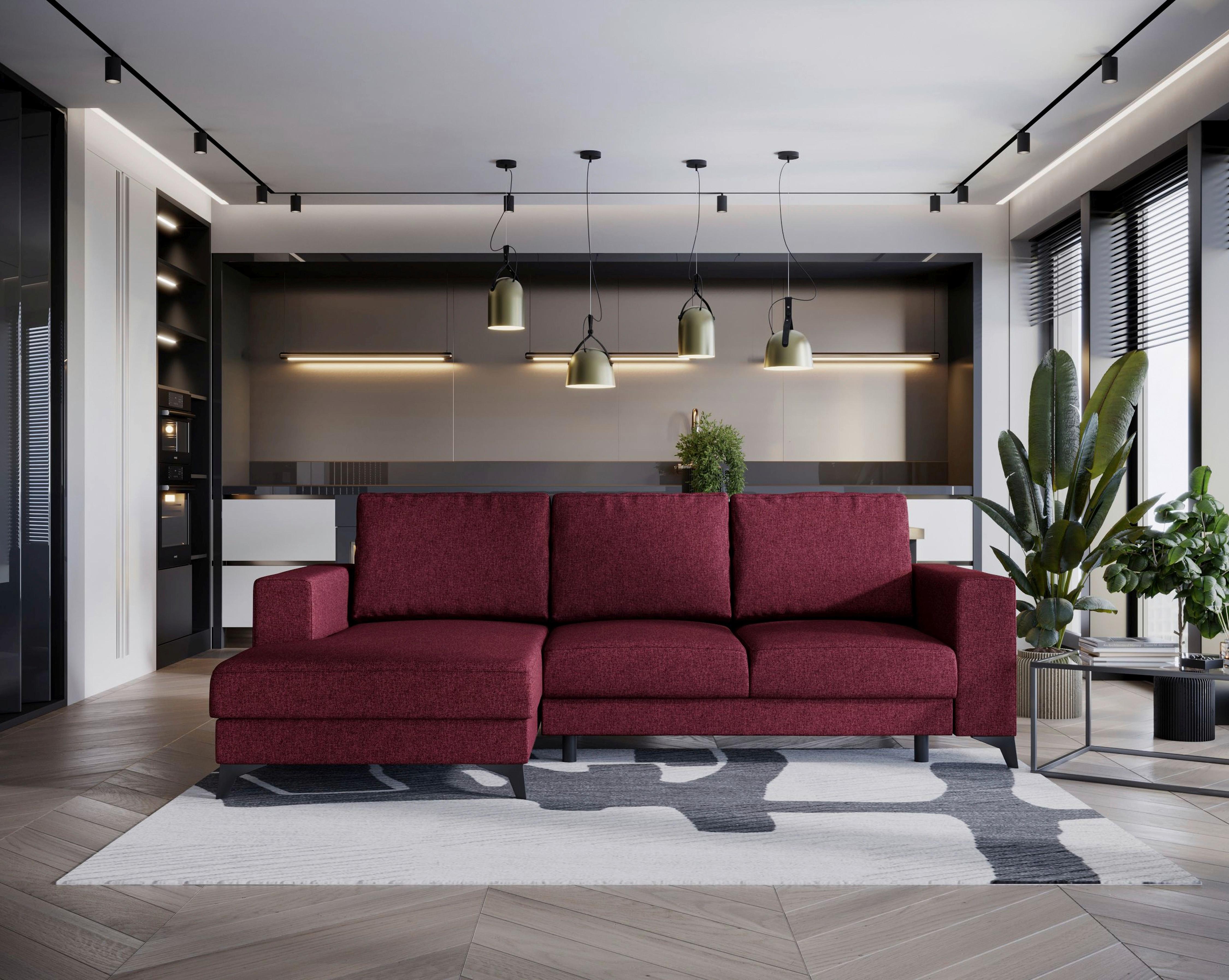 Ecksofa Harvey 156x244 Cm Mit Schlaffunktion Rot - Rot/Schwarz, Design, Textil (156/244cm) - Livetastic