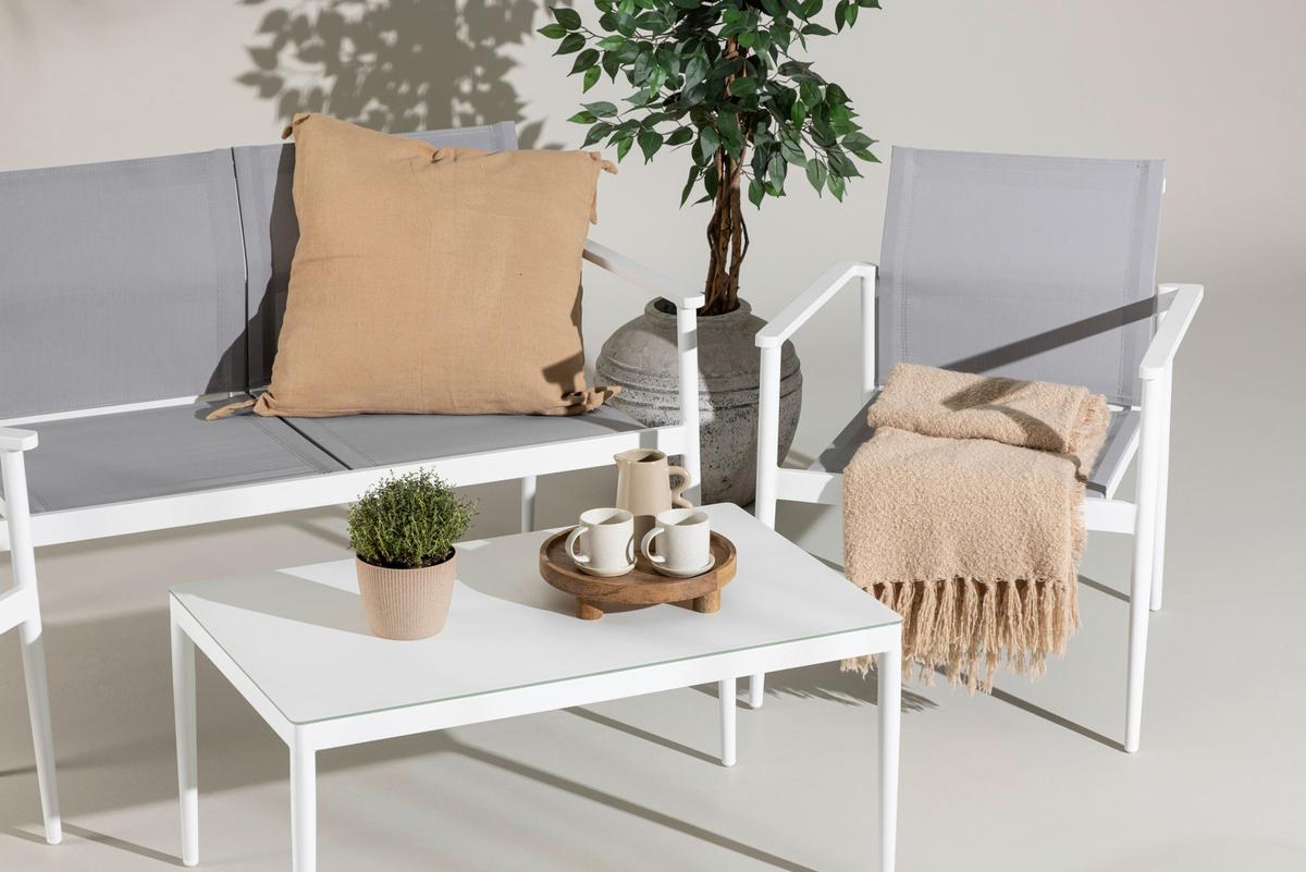 Loungegarnitur Break - Weiß/Grau, KONVENTIONELL, Glas/Textil - Gardenson