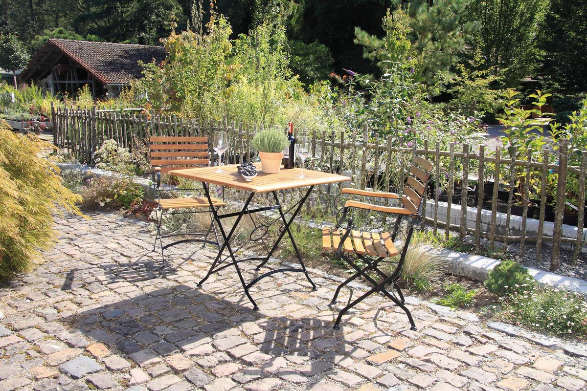 Gartengarnitur 3-Tlg. Lindau Echtolz / Metall - Anthrazit/Akaziefarben, Basics, Holz/Metall (80/65/80cm) - Gardenson