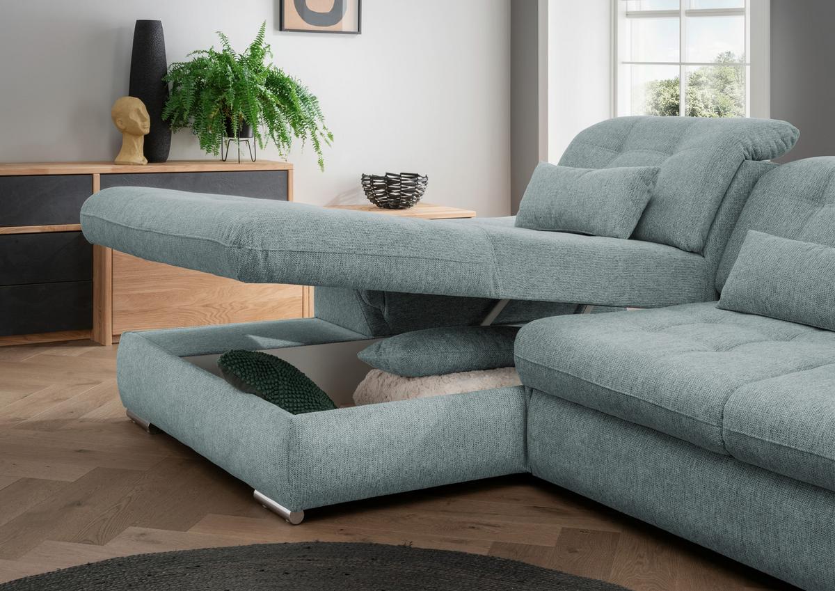 Ecksofa mit Bettkasten Rigatti Blau S: 184x314 cm - Chromfarben/Blau, MODERN, Textil (184/314cm) - Livetastic