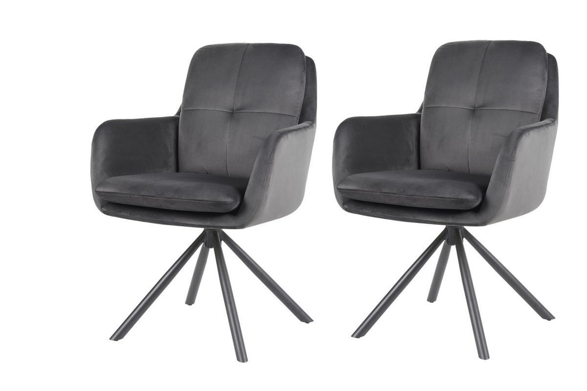 Armlehnstuhl-Set Parma S 2er-Set - Dunkelgrau/Schwarz, MODERN, Textil/Metall (63/89/70cm) - MID.YOU