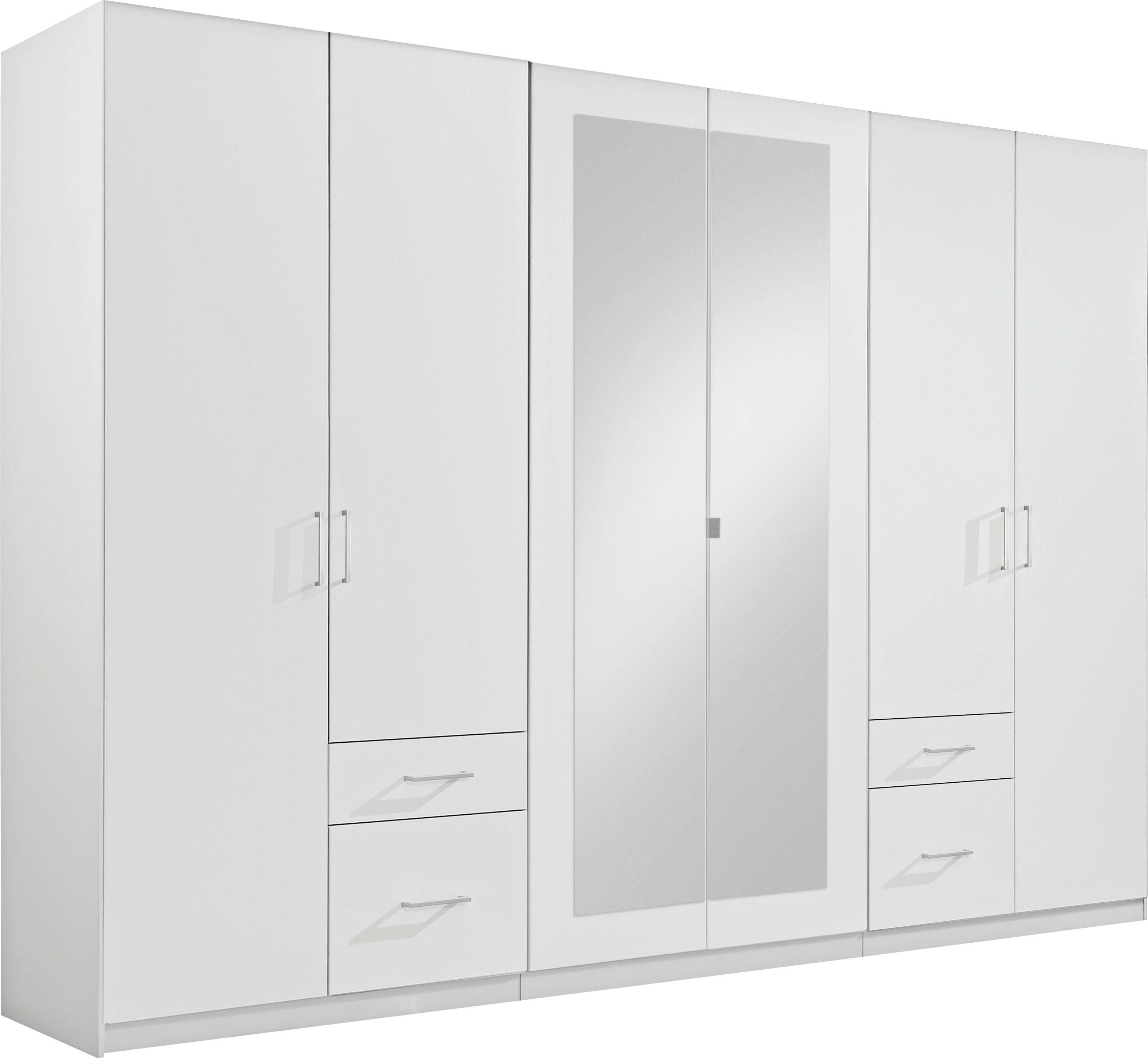 Drehtürenschrank Mit Spiegel + Laden 270 Cm Fly Weiß - Weiß, Design, Glas/Holzwerkstoff (270/210/58cm) - MID.YOU