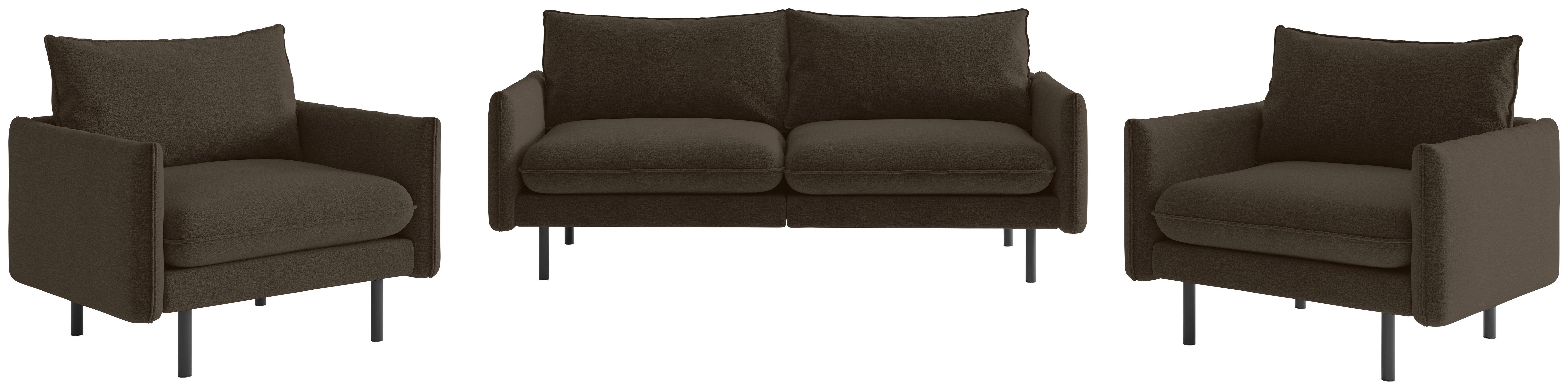 Sitzgarnitur Samos 3-Teilig Braun B: 215 cm - Schwarz/Braun, Design, Textil (215/85/92cm) - Livetastic