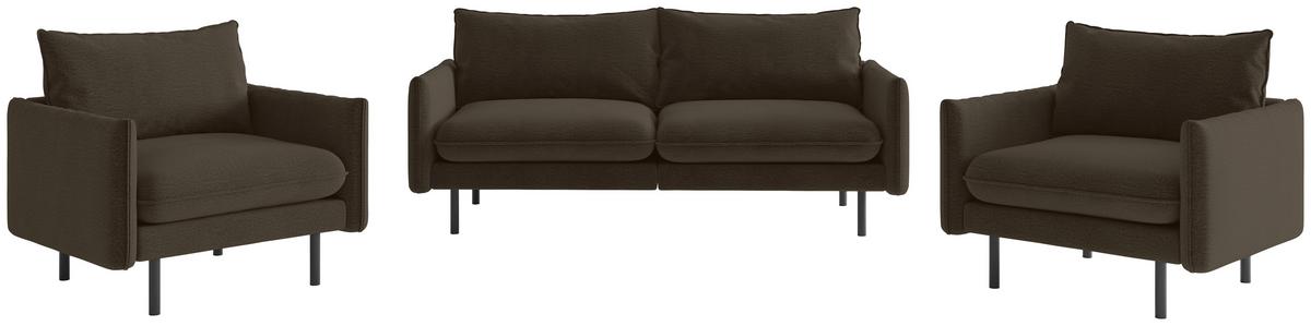 Sitzgarnitur Samos 3-teilig Braun B: 215 Cm - Schwarz/Braun, Design, Textil (215/85/92cm) - Livetastic