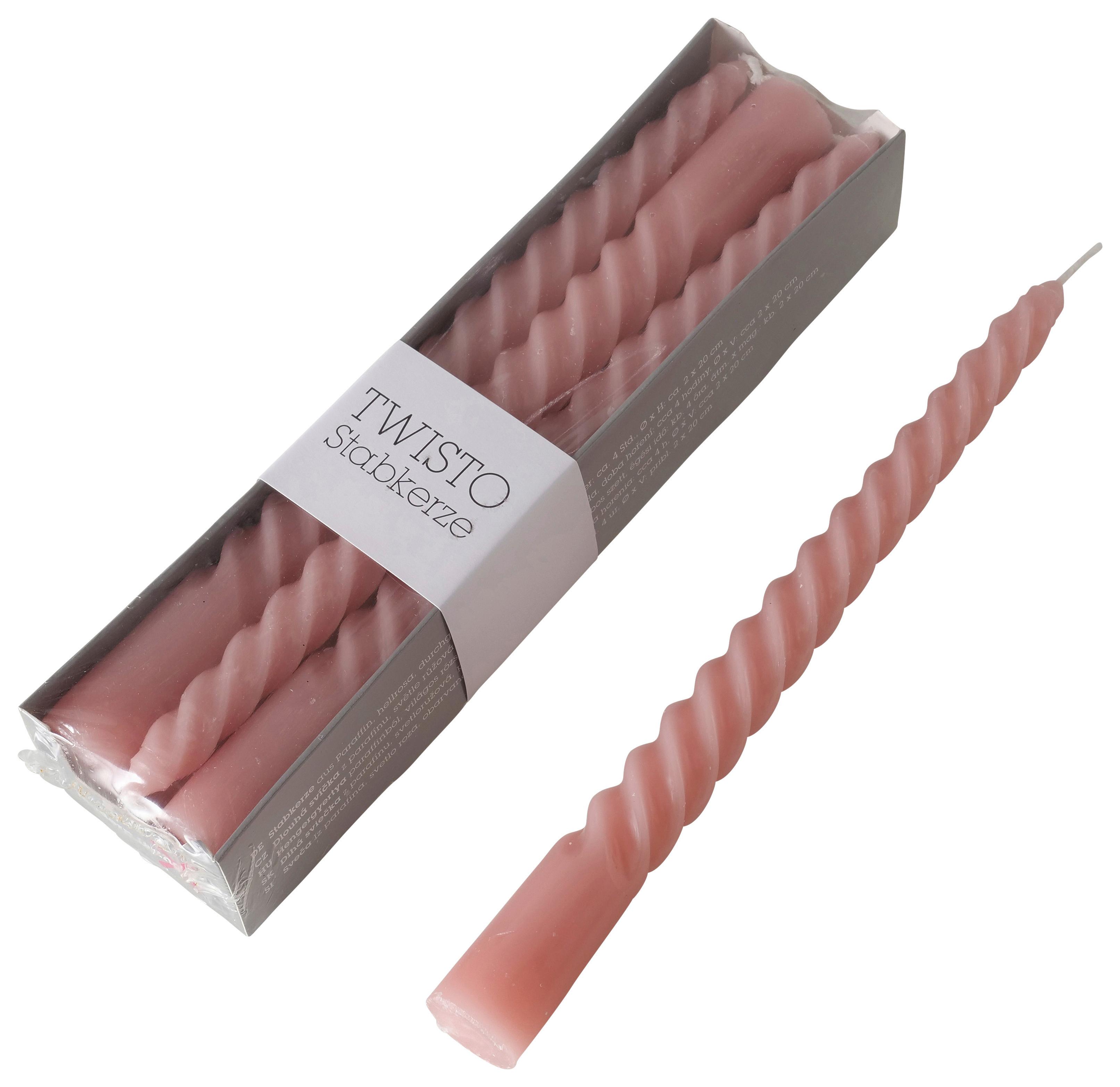 Dlouhá svíčka Twisto, 6ks/bal. - světle růžová, Moderní, parafín/přírodní materiály (2/20cm) - Modern Living