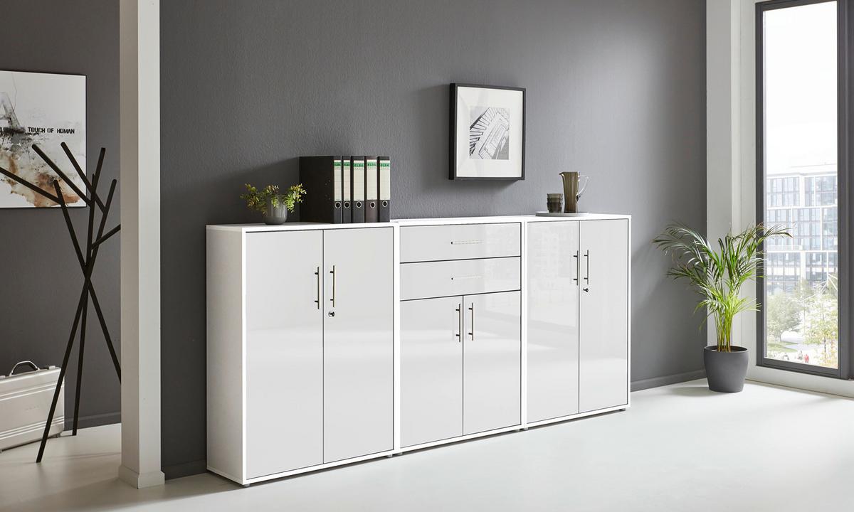 Aktenschrank Office Edition Weiß/weiß Hochglanz B: 253,2cm - Weiß Hochglanz/Weiß, MODERN, Holzwerkstoff (253,2/113,6/33cm) - MID.YOU