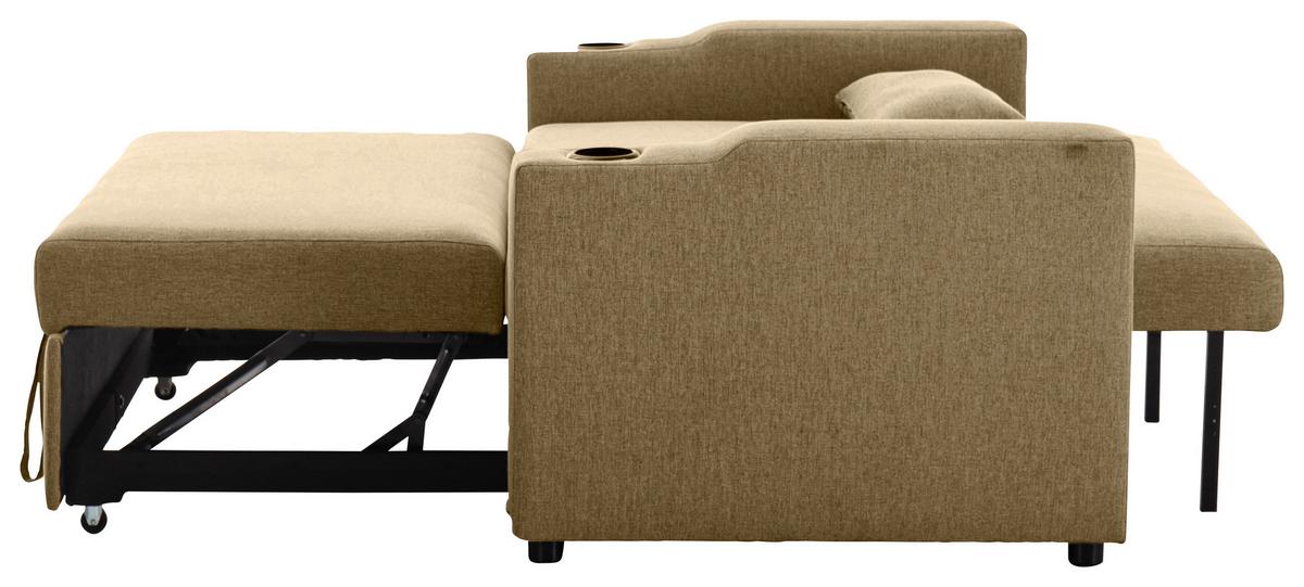 Schlafsofa Athen Khaki B: 150 cm - Khaki/Schwarz, Basics, Textil/Metall (150/91/85cm) - P & B
