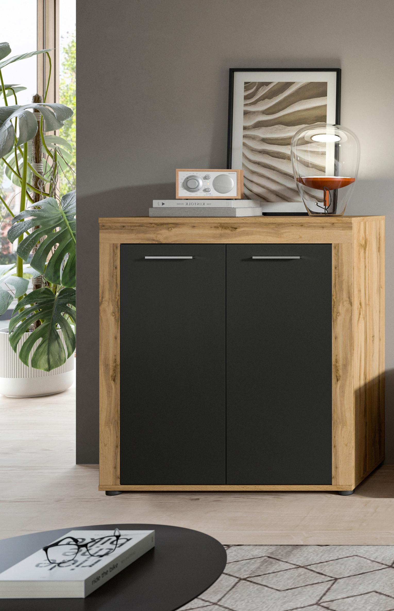 Highboard Jam Eiche Dekor B: 80 Cm - Eiche Wotan/Schwarz, Design, Holzwerkstoff (80/88/35cm) - MID.YOU
