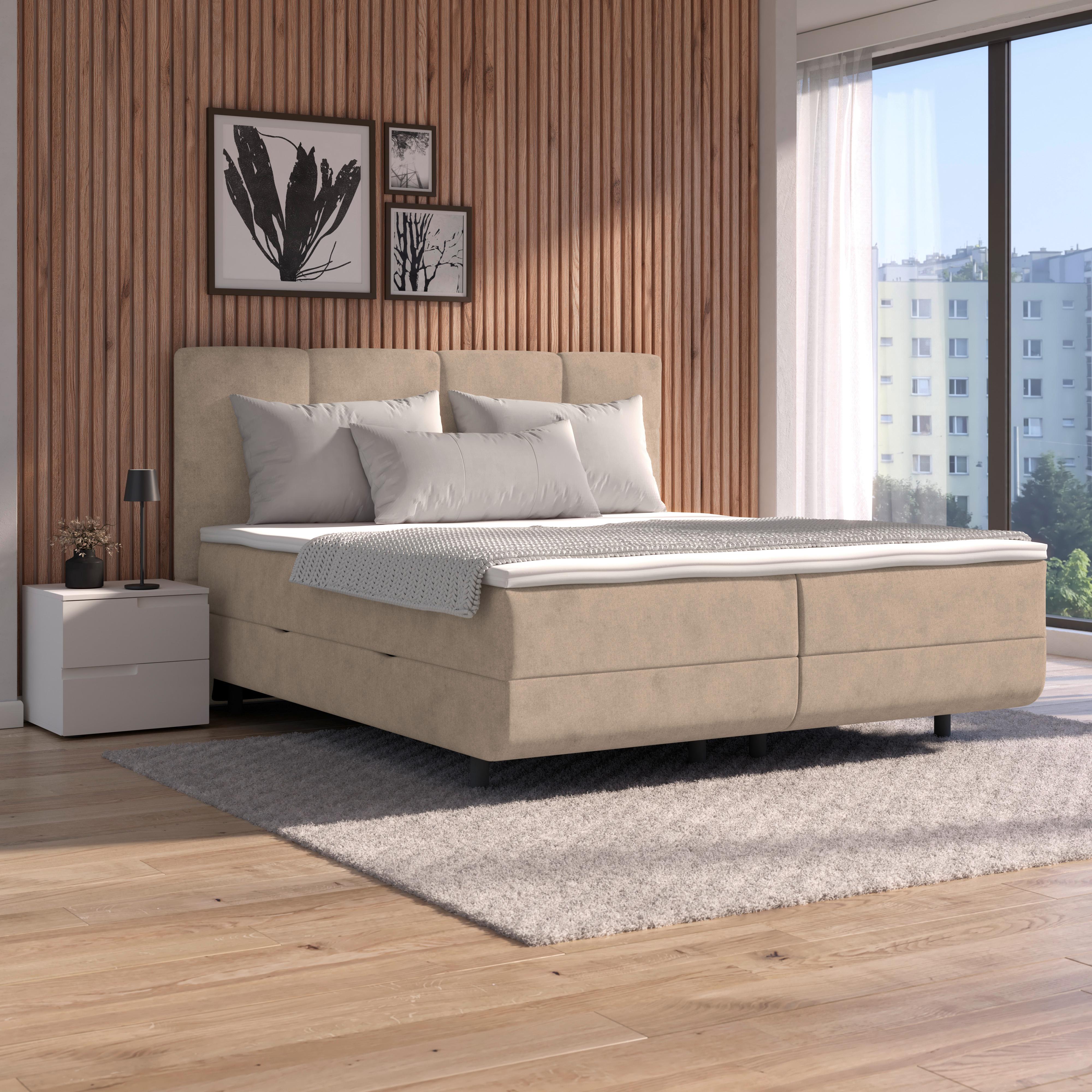 Polsterbett Mit Bettkasten 160x200 Cm London Beige - Beige/Schwarz, MODERN, Holzwerkstoff/Textil (160/200cm) - Luca Bessoni