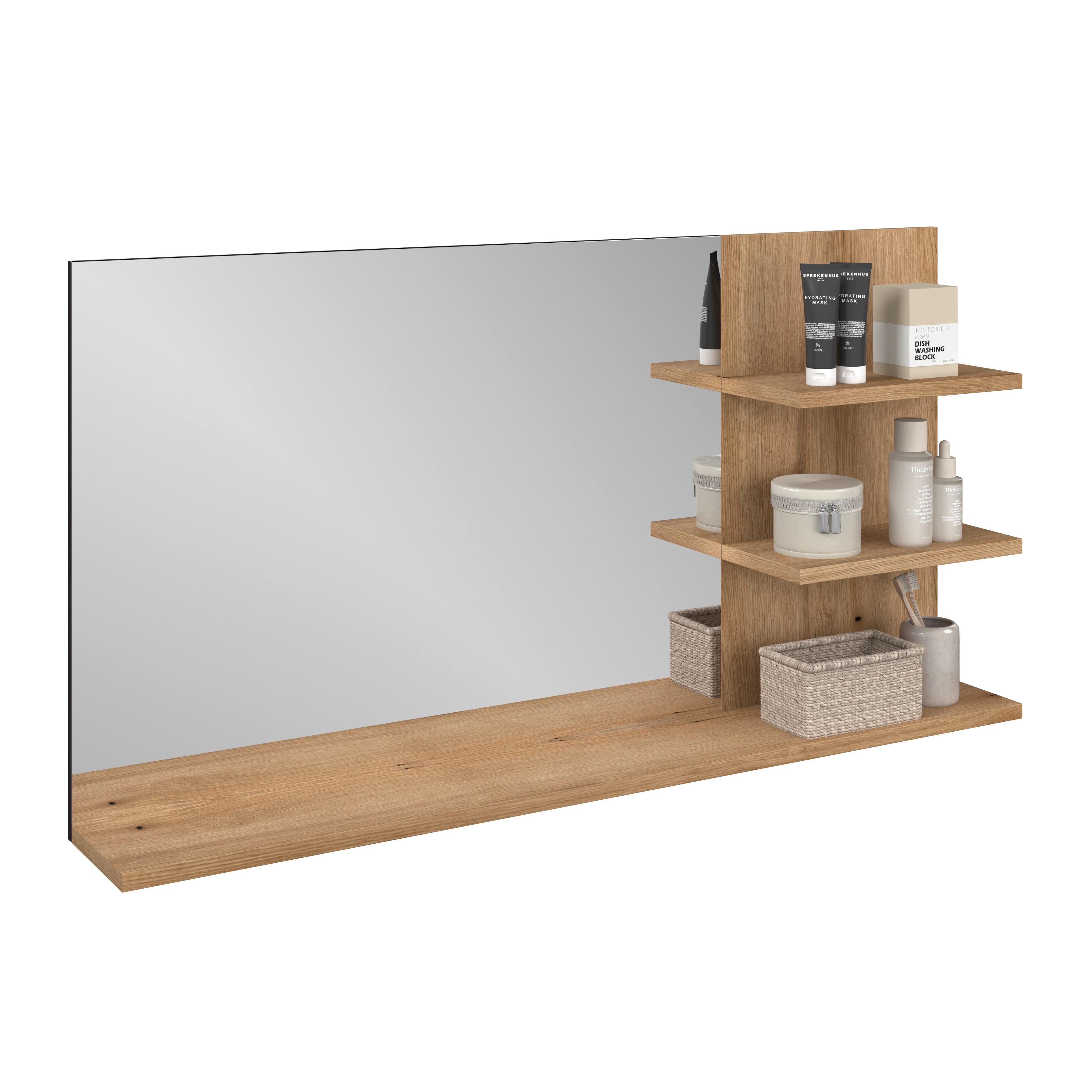Badezimmerspiegel Cotia BxHxT: 135x70x20 cm, mit Ablagen - Eichefarben/Anthrazit, MODERN, Glas/Holzwerkstoff (135/70/20cm) - James Wood
