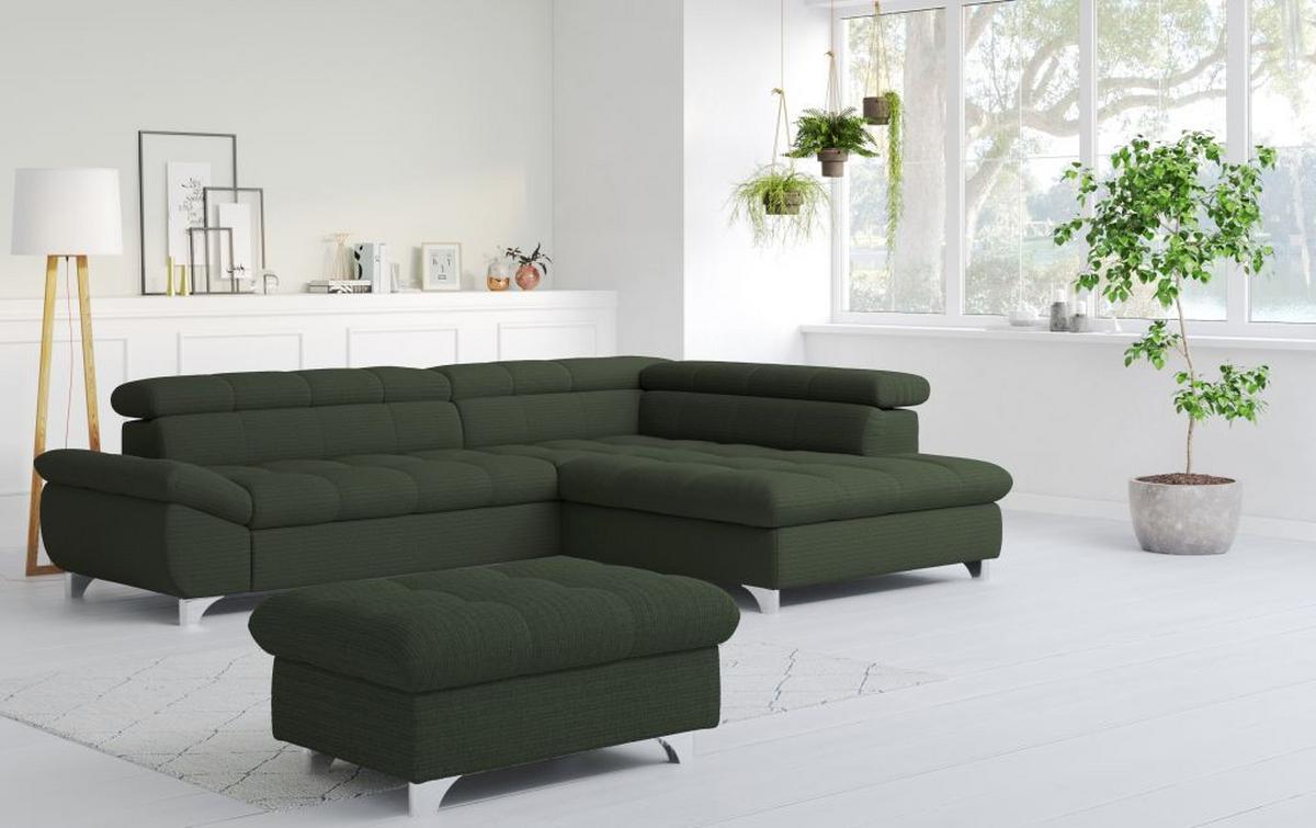 Rohová sedačka GEMINI, pravá, tmavozelená ženilka - tmavozelená/chrómová, Konventionell, kov/textil (312/234cm)