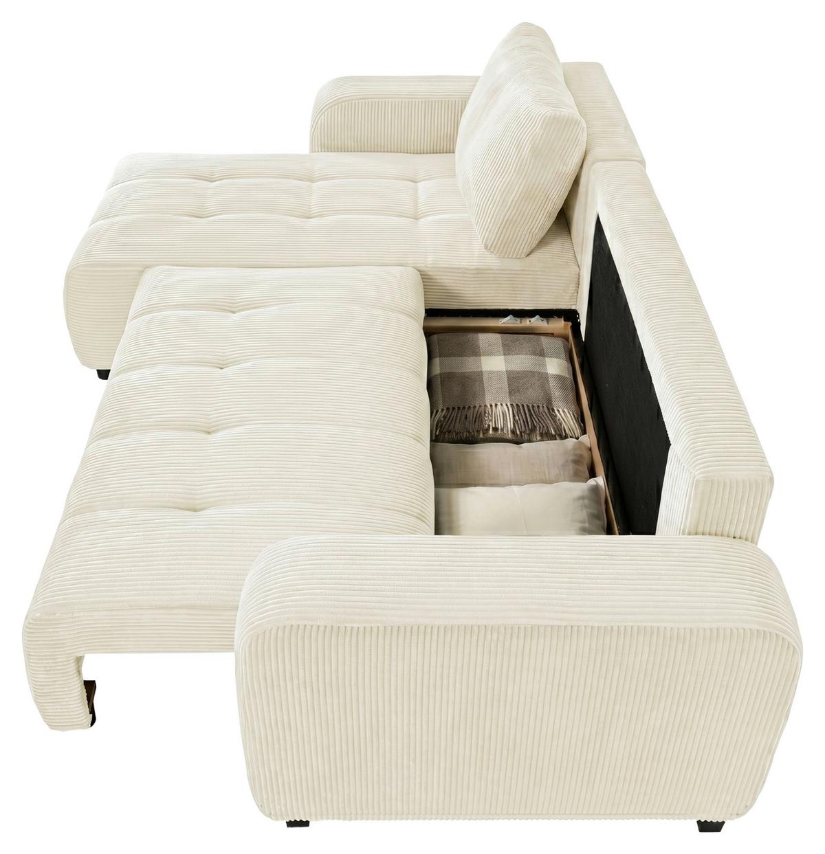 Ecksofa mit Bettfunktion Marseille, beige - Beige/Schwarz, Trend, Holz/Holzwerkstoff (155/240cm)