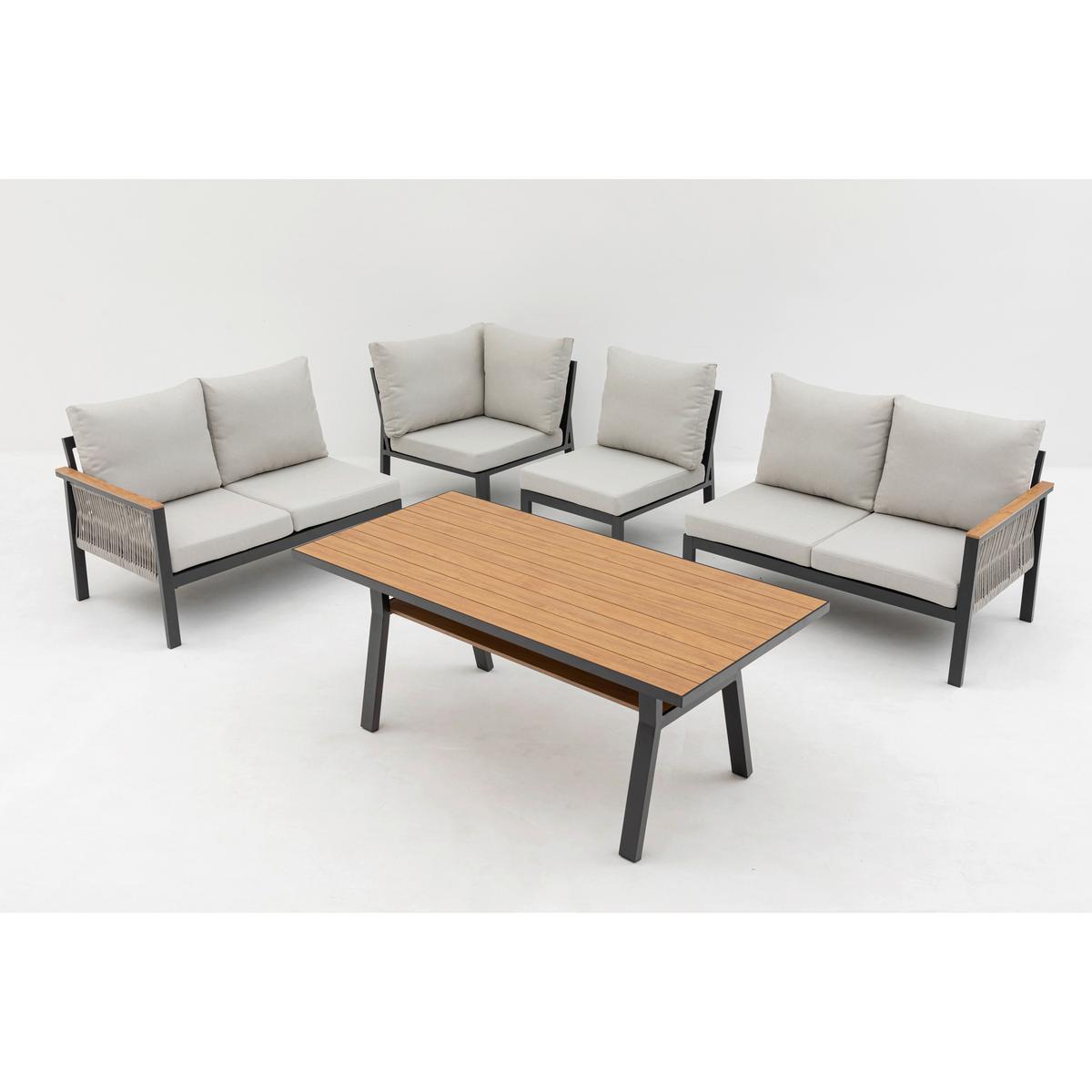 DINING-LOUNGESET CANORA - Ecru/Anthrazit, MODERN, Textil/Metall - Gardenson