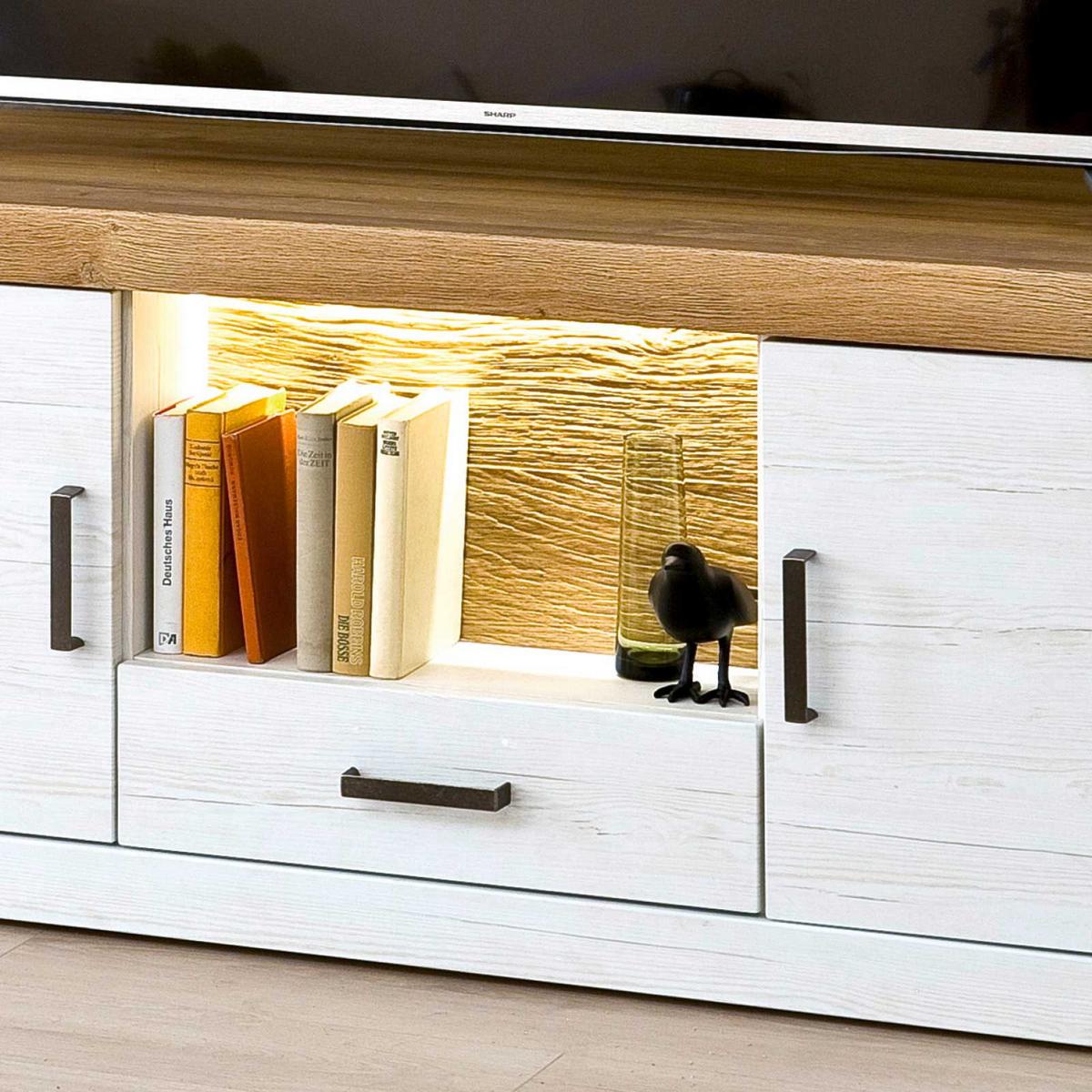 Wohnkombination 3-Tlg. Madrid Eiche-/Pinienfarben - Eichefarben/Schwarz, Design, Glas/Holzwerkstoff (297/205/50cm) - MID.YOU