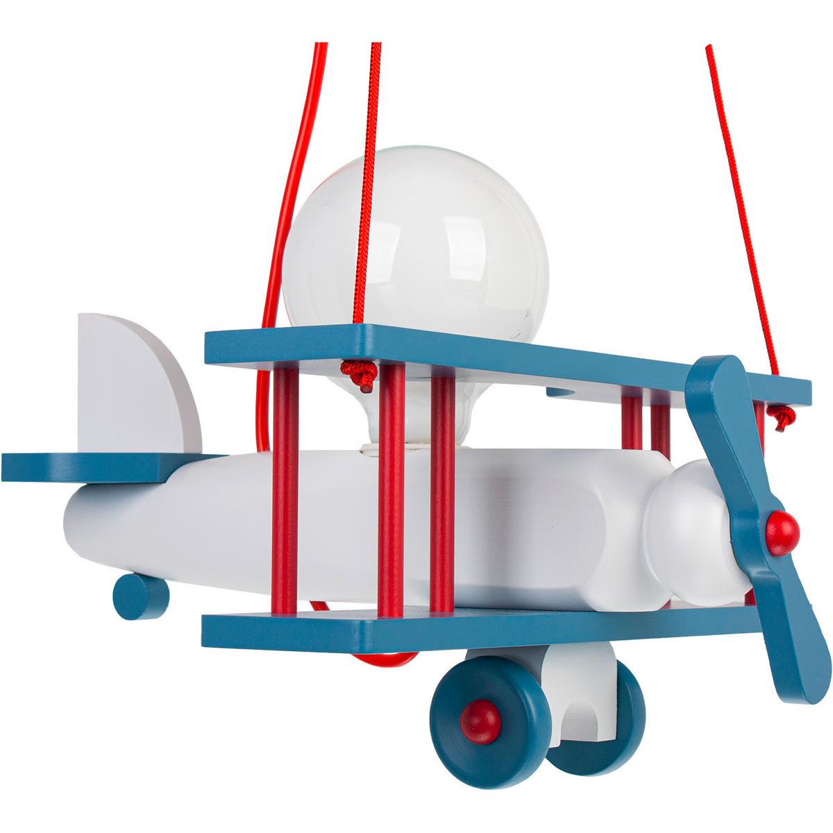 Kinderhängeleuchte Flugzeug H: 75 cm 1-Flammig - Blau/Rot, KONVENTIONELL, Holz (29/31/75cm)