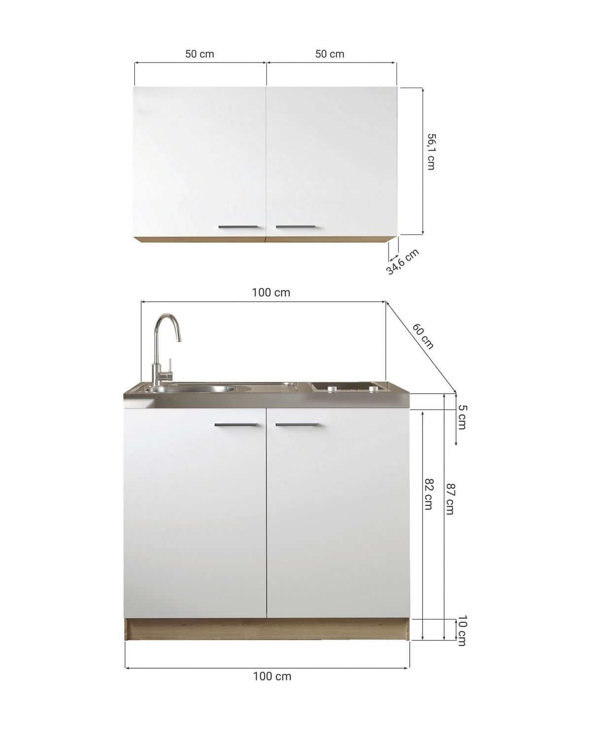 Miniküche Merle Schwarz, Eiche Dekor B: 100 cm - Eichefarben/Schwarz, Basics, Holzwerkstoff/Metall (100cm) - Respekta
